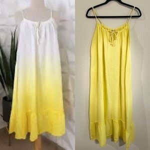 Puro Lino Women's Aima Maxi Dress Large Yellow 100% Linen Ruffle Hem Lagenlook